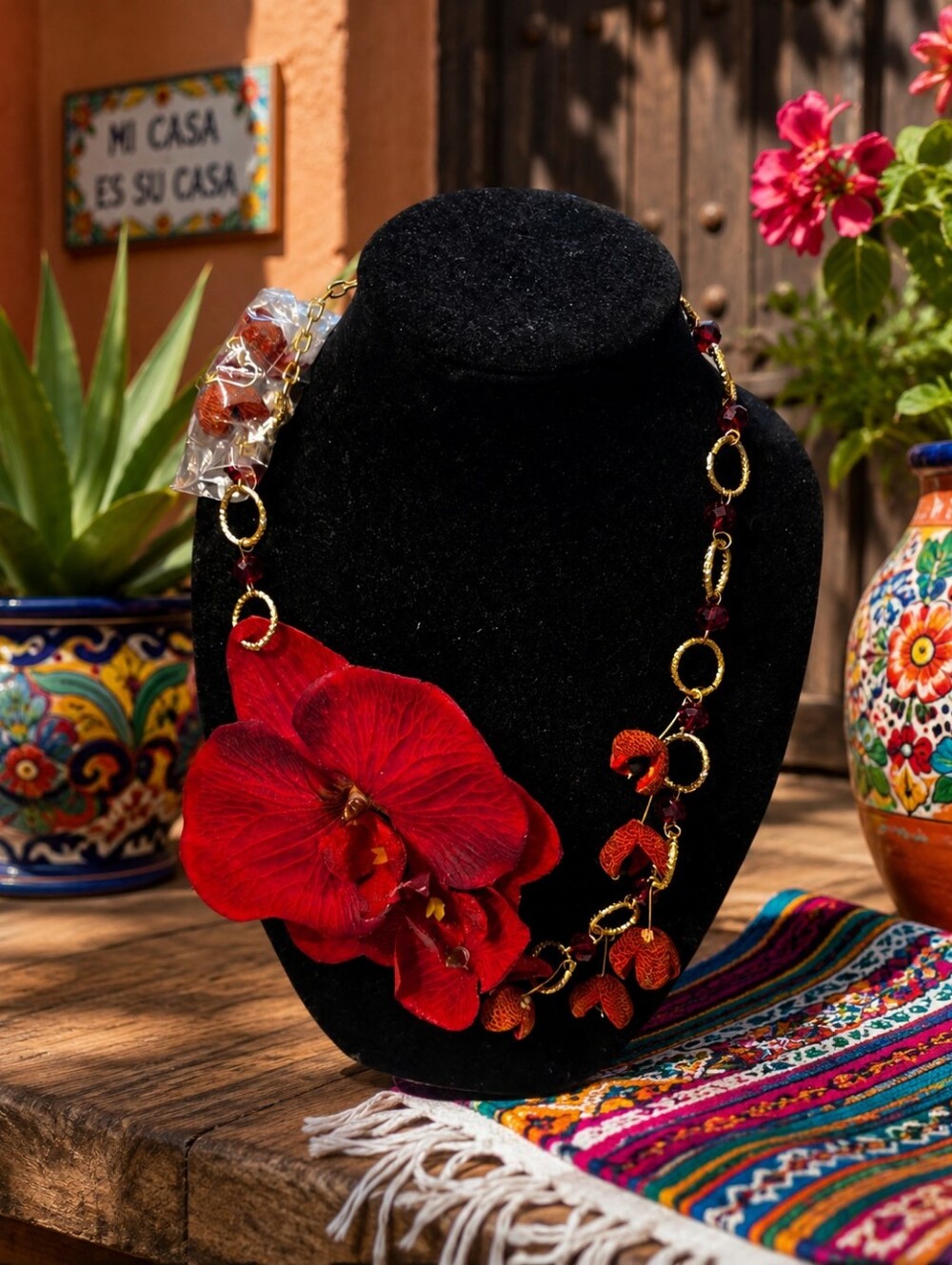 Red Floral Statement Necklace - Women Jewelry